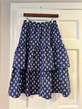 J. Crew Navy Blue Floral Tiered Skirt